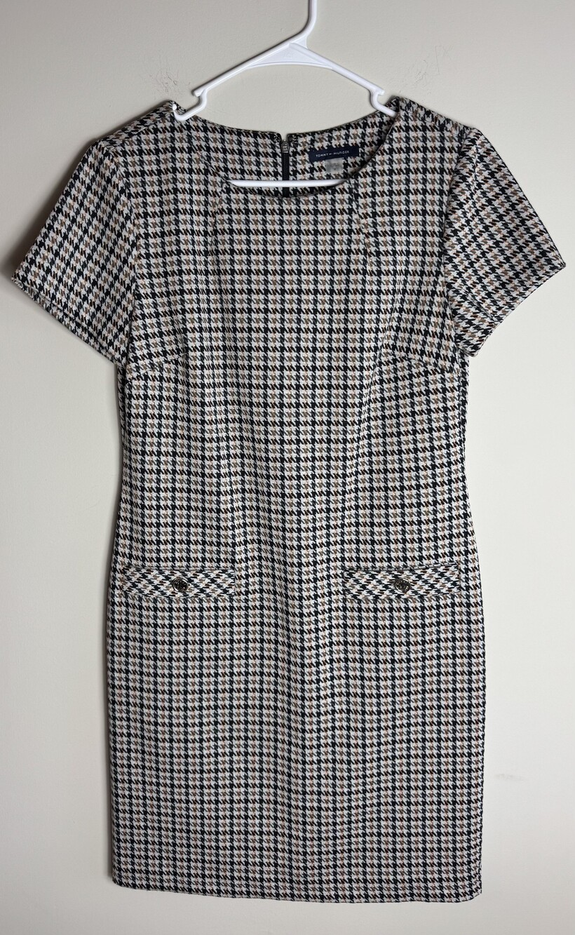 Tommy Hilfiger Sheath Dress Size 8 Houndstooth Pattern Short Sleeve